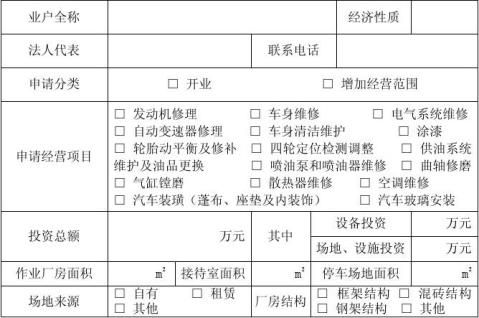 三类机动车维修业开业申请表填写指南
